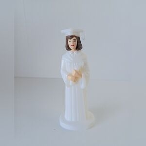 Graduation Girl Plastic Cake Topper In White Robe